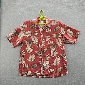 Banana Cabana Men Button Up Shirt L Red Silk Floral Hawaiian‎ Short Sleeve